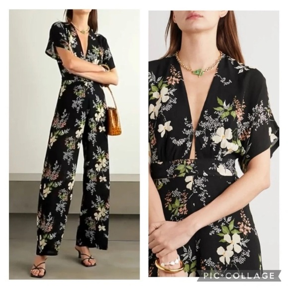 Reformation Lemongrass Jumpsuit Isabella 0 Floral Belted Wide Leg - Picture 1 of 13